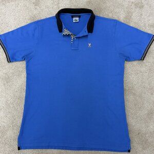 PSYCHO BUNNY ROYAL BLUE & CHECKERED COLAR POLO SHIRT SIZE 8 (XXL)